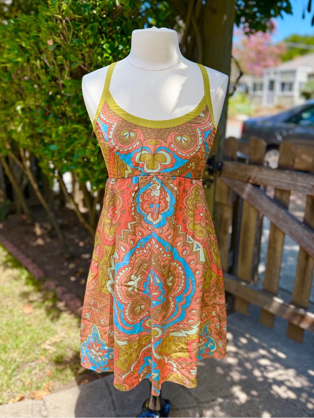 Y2K Anthropologie Hippie Silk Paisley Boho Sleeveless Dress Size S/XS
